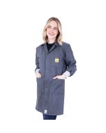 An ESD 2/3 length lab coat with elastic cuffs 