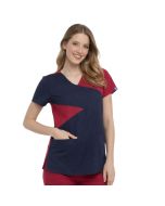 Female Navy and Red Scrubs Top