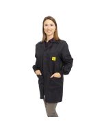 A great looking, great wearing ESD Lab Jacket in black fabric and elastic cuffs