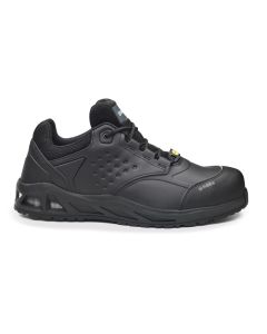 Side view of the Base B1011 K-Cross ESD trainer in black with laces and ESD badge.