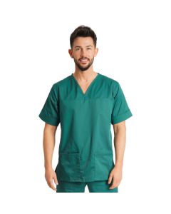 From Behrens come this unisex scrubs top in a vibrant bottle green fabric