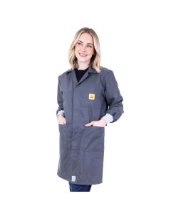 An ESD 2/3 length lab coat with elastic cuffs 