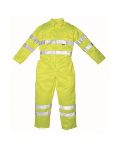 Yoko hi-vis yellow poly/cotton coverall conforms to EN ISO 20471:2013 + A1:2016 class 3