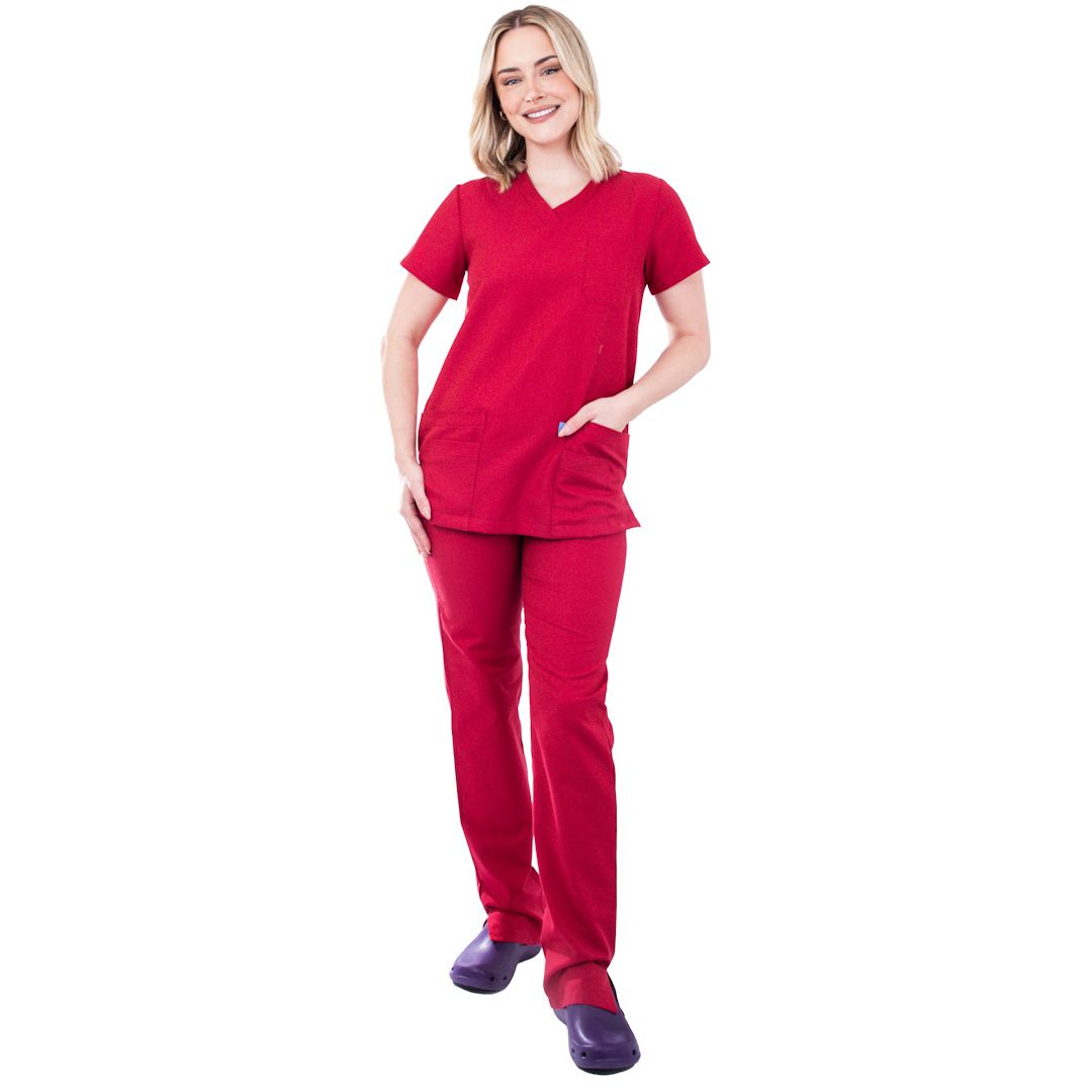 Red print scrub tops hot sale