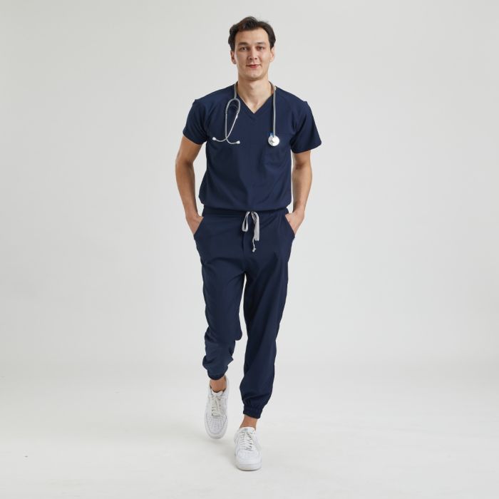 Navy blue jogger scrubs set sale