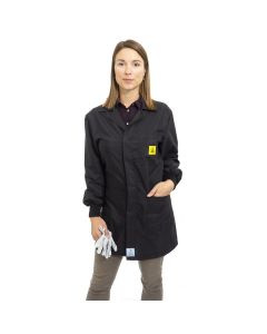 Black ESD Lab Jacket with elastic cuffs