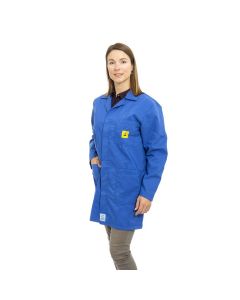 A top-quality ESD Lab Jacket in a bold Royal Blue fabric.