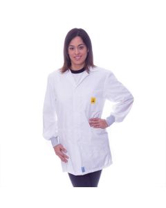 White ESD Lab jacket with elastic cuffs