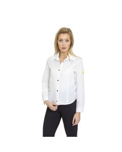 This smart-looking ESD blouse looks good and feels good for the electronics professional.