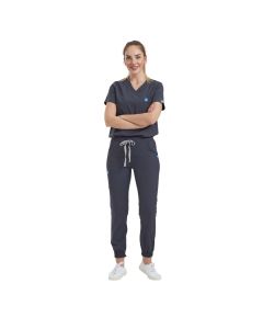 This dark grey fabric looks good and feels good, making this scrubs set an all-day comfortable workwear garment