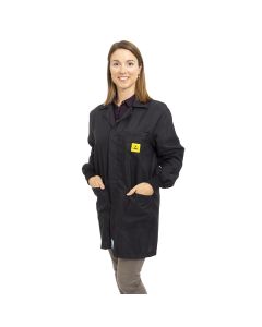 A great looking, great wearing ESD Lab Jacket in black fabric and elastic cuffs