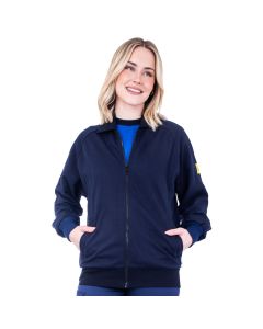 Our very popular ESD cardigan fleece in a navy blue fabric and full front zip