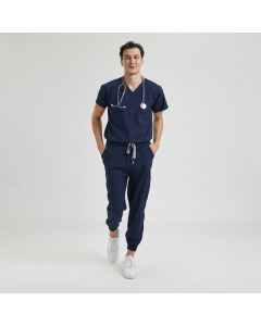 Designed for a dynamic workday with maximum comfort are these male jogger style scrubs