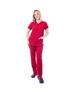 A great vibrant red fabric scrubs top and trouser set. Buy as a set or individually. 