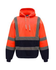 Yoko YK031 hi-vis orange and navy blue pull over hoodie conforms to RIS-3279-TOM for the UK rail industry