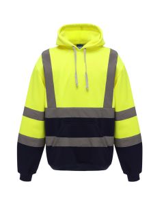 Yoko hi vis yellow and navy blue pull over hoodie