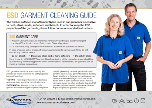 ESD Clothing Cleaning Card from Somerset Workwear