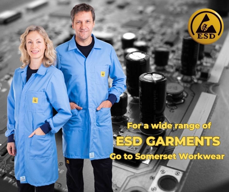 A wide range of ESD workwear available from Somerset Workwear 
