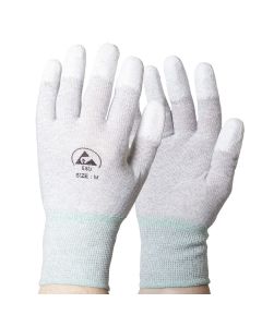 ESD gloves with coated finger tips and elasticated wrists