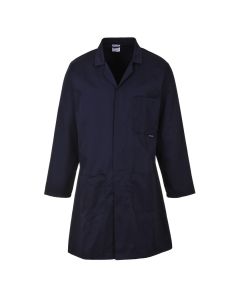 Modern warehouse/lab coat manufactured from 65% polyester, 35% cotton
