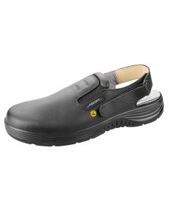 The Abeba 7131035 black ESD safety clogs with adjustable velcro heel strap